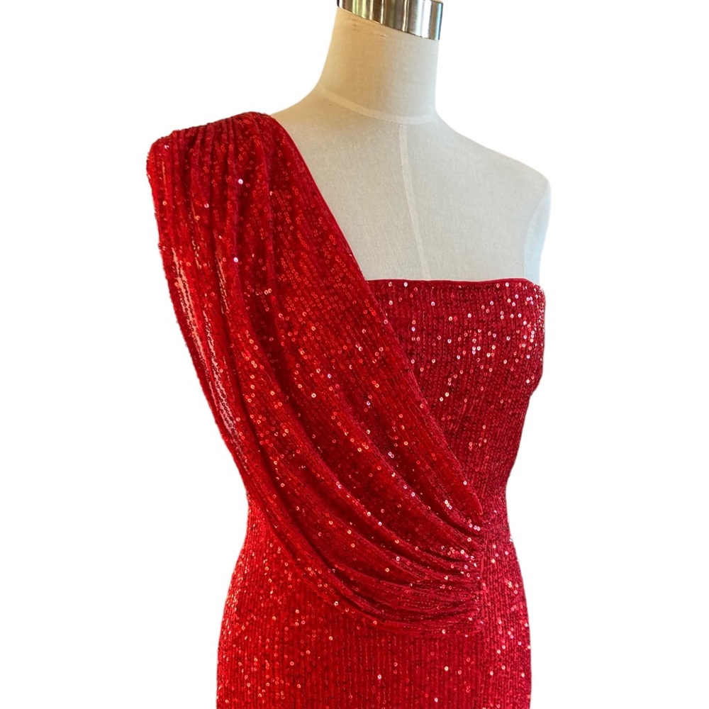 Draped One shoulder sequin full length gown